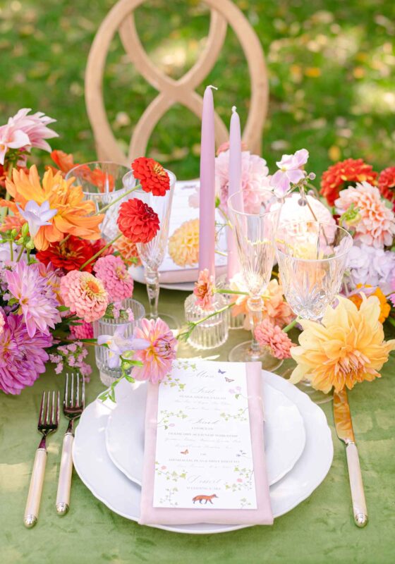 colorful fall floral tablescape