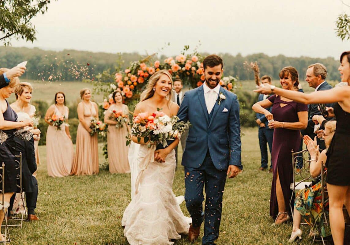 Fall Wedding with floral arch at Grelen Nursery in Virginia wine country