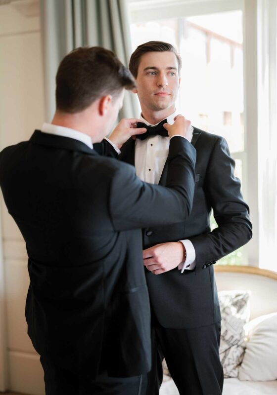 groom getting ready, groom bow tie, Bell wedding, Pippin Hill