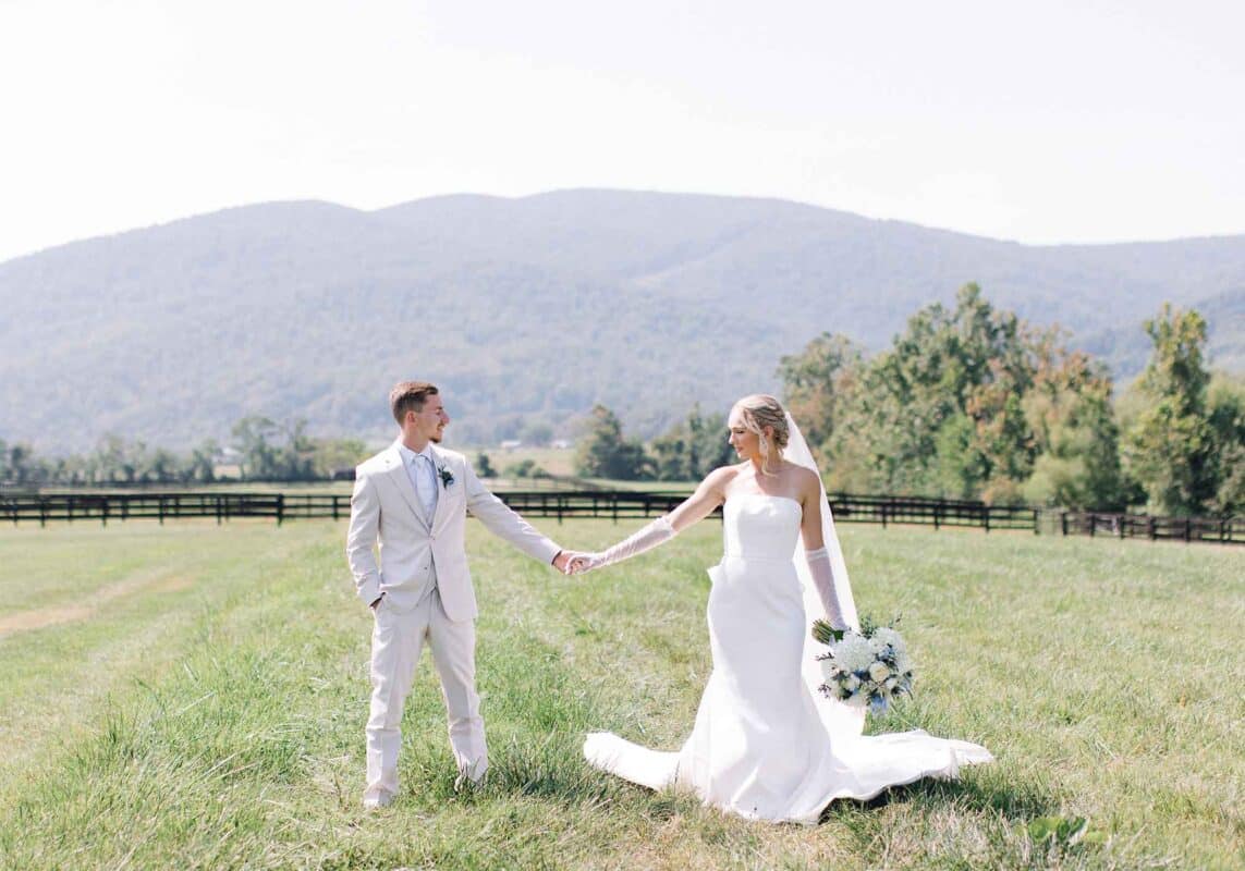 King Family Vineyards was the site of this elegant blue and white wedding.