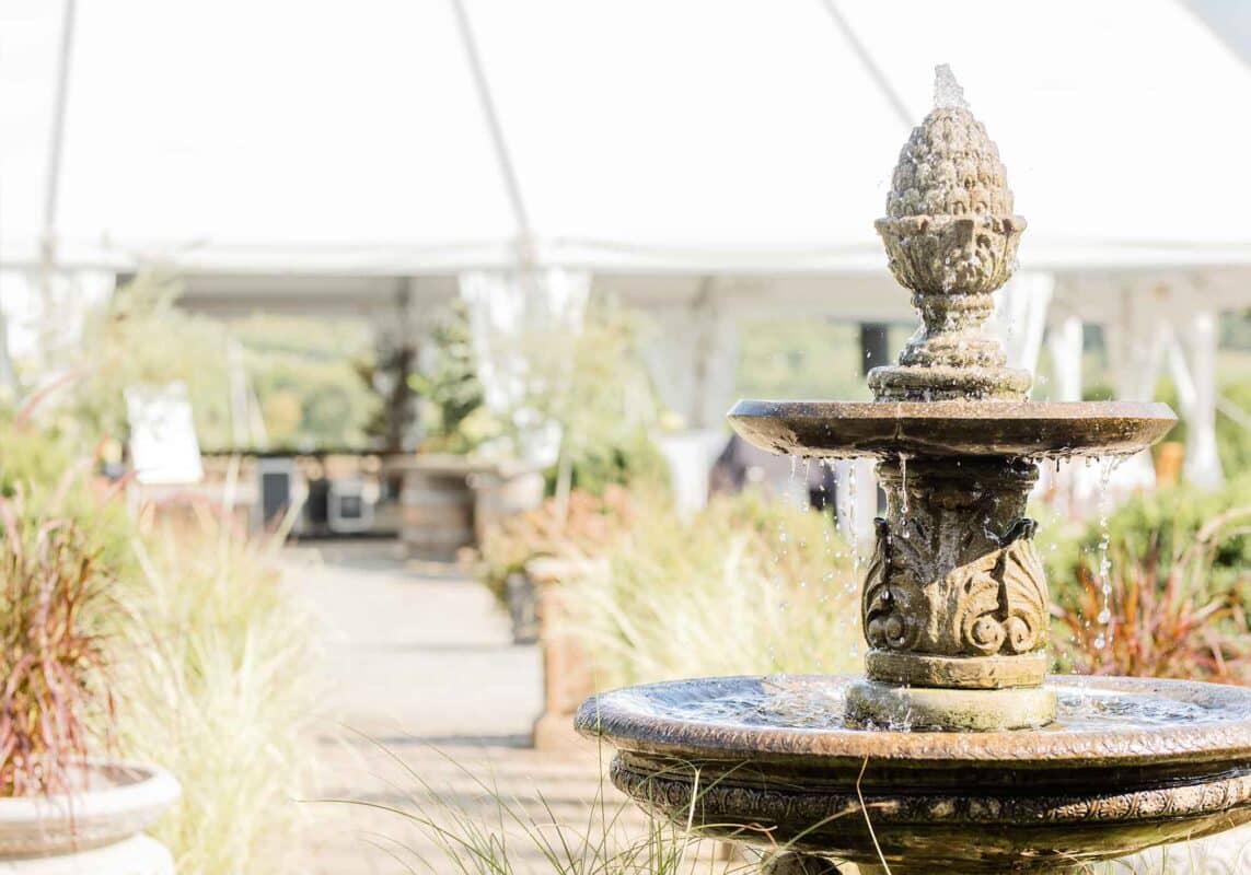 fountain at wedding. Kris & Guilherme's Summer Wedding at the Market at Grelen, Image @ Morgan Lee Photography