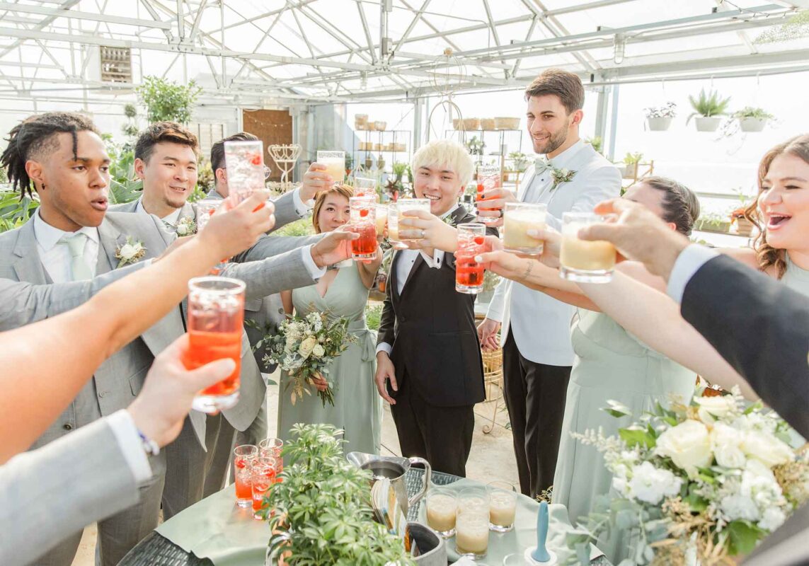 toasting the newlyweds at the market at Grelen