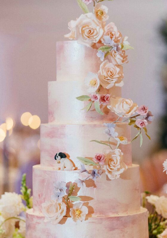 fall wedding, fall wedding flowers, winery wedding, Central Virginia wedding, dog in wedding, wedding pets, pink wedding cake