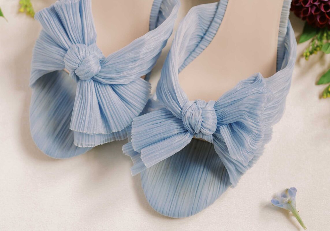 Sarah & Nathan Stone Tower wedding, blue bridal shoes, heeled sandals