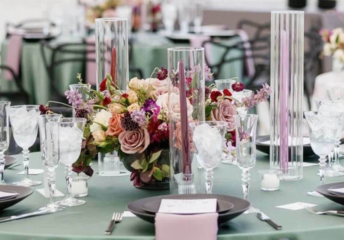 festival rentals, wedding reception table and decor