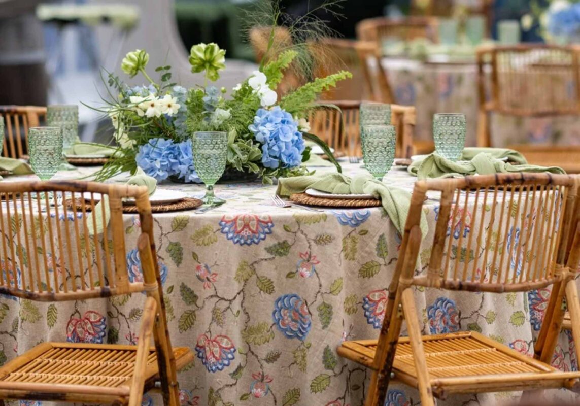 festival rentals, wedding reception table and decor