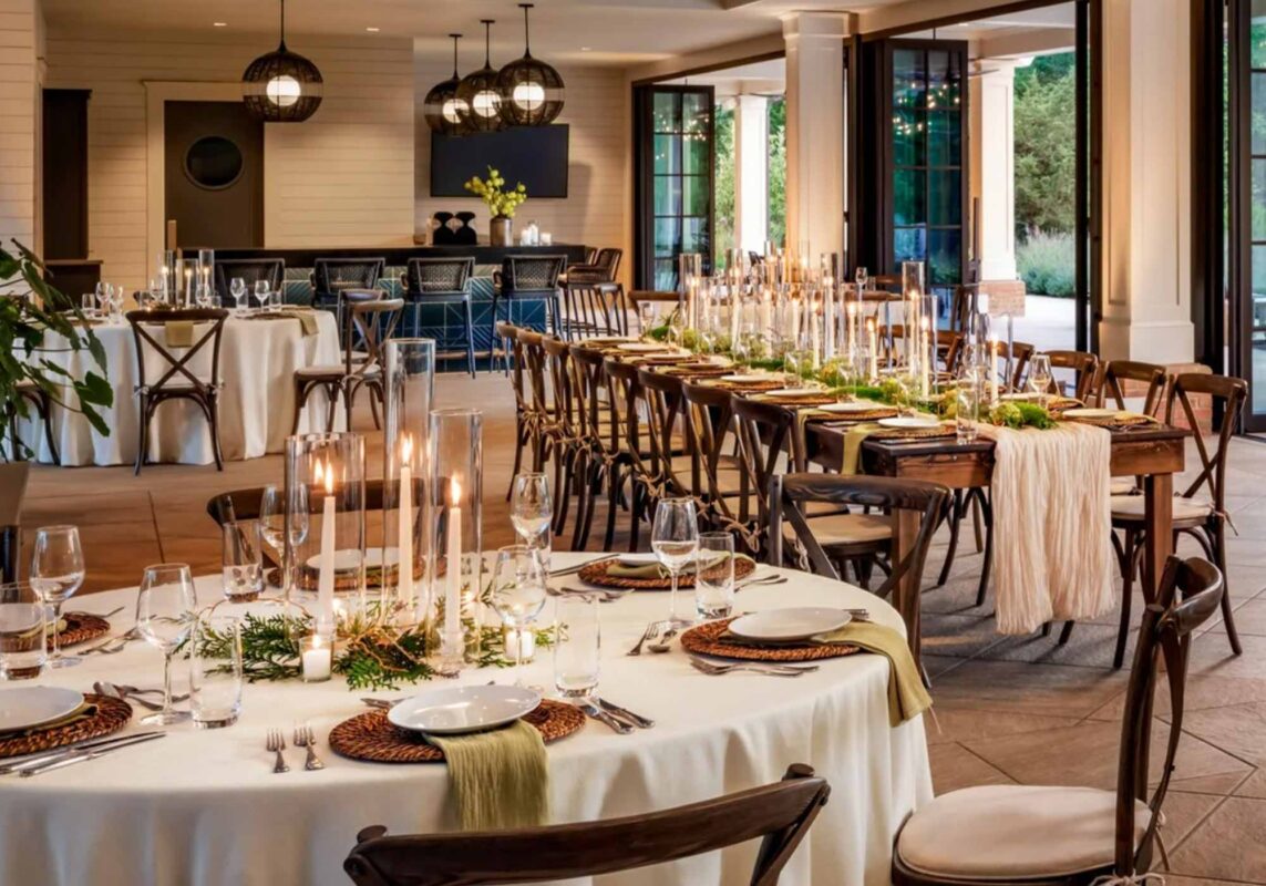 festival rentals, wedding reception table and decor